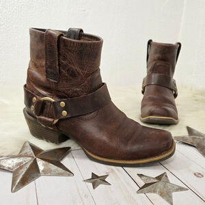 Justin Bridie Western Leather Cowboy Harness Boots dark brown distress women's 9